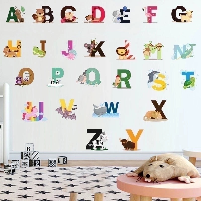 26 English Alphabet Wall Stickers with Cartoon Animals for Kids Room Decor|Children's Room Wall Decals