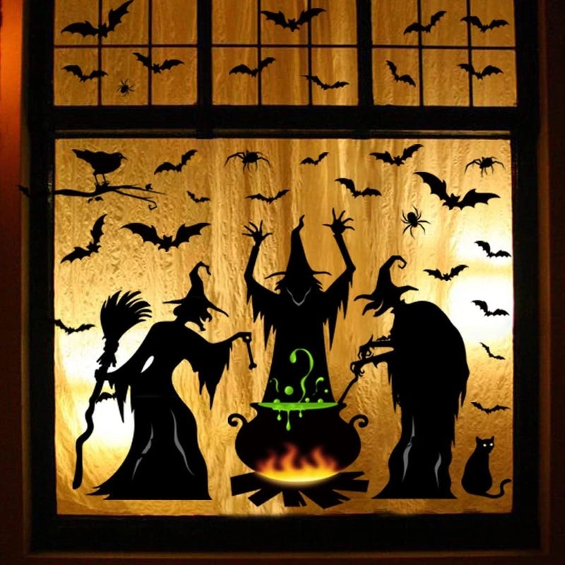 Halloween Witch and Bat Window Stickers Ghost Spider Wall Decorations|Holiday & Seasonal Decor