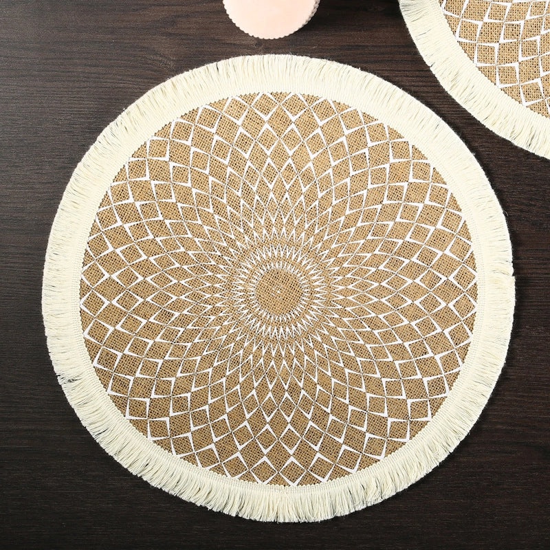 Chinoiserie Style Wooden Placemat for Vacation Dining Solid Color|Home Decor Tableware