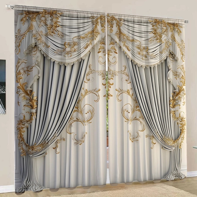 2PCS Floral Pattern 3D Digital Print Curtains | Home Decor Curtains