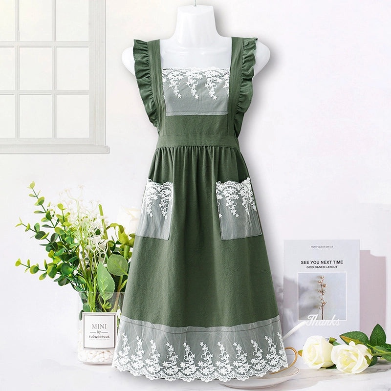 Cute Princess Style Pure Cotton Apron for Women Summer Cooking Both Home and Catering | Kitchen Aprons & Accessories