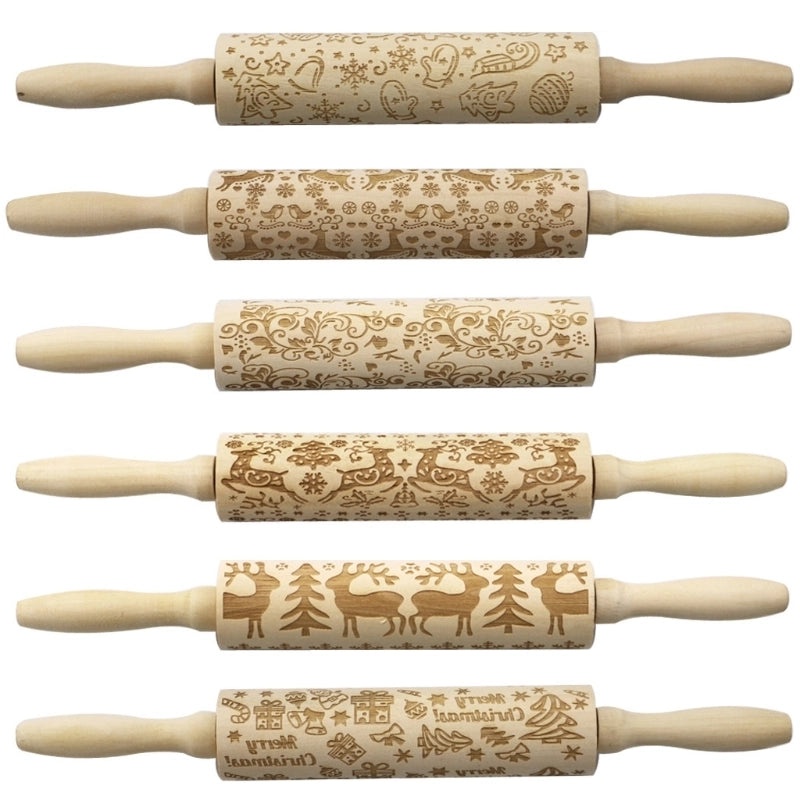 Christmas Elk Cartoon Rolling Pin Ethnic Style Theaceae Muhe | Kitchen Utensils & Baking Tools