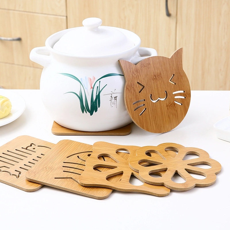 Cartoon Wooden Heat-Resistant Dining Table Mat Non-Slip Pot Holder Creative Cute Tea Coaster Cushion|Kitchen & Dining Accessories