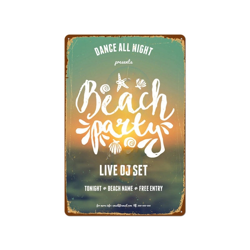 Beach Vintage Tin Sign Coffee Shop Wall Art Home Decor Frameless Hanging Painting|Home Decor