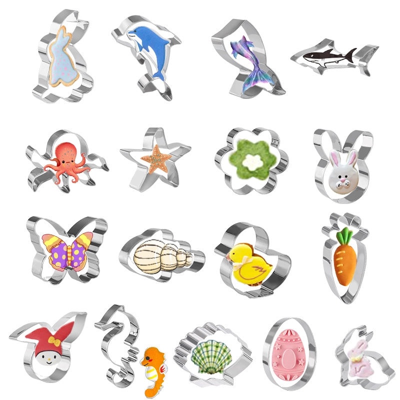 17-Pack Stainless Steel Biscuit and Cookie Cutters Easter Ocean Cartoon Shapes | Kitchen Bakeware Tools