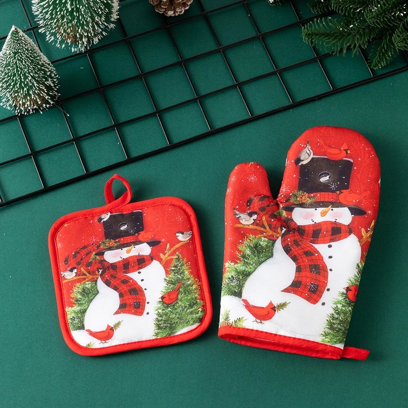 Christmas Heat Resistant Gloves with Santa Claus and Christmas Tree Design|Winter Accessories