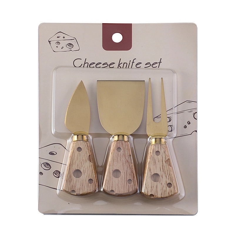 Rubber Handle Wooden Cheese Knife Set with Cardboard Packaging | Kitchen & Dining Cutlery Sets