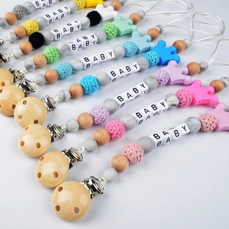 Adorable Wooden Letter Pacifier Clip with Silicone Beads | Baby Accessories