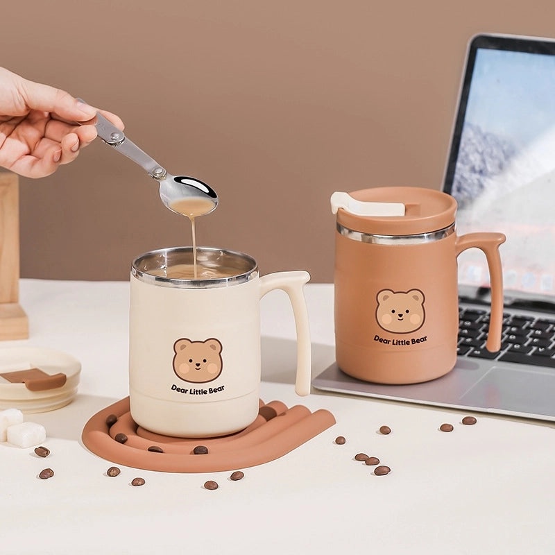 304 Stainless Steel Coffee Mug with Lid and Straw Spoon for Men and Women | Drinkware & Accessories