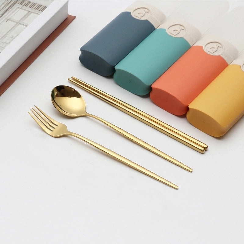 Retro Style Color Block Stainless Steel Fruit Spoon Knife Fork Set|Kitchen & Dining Cutlery Sets