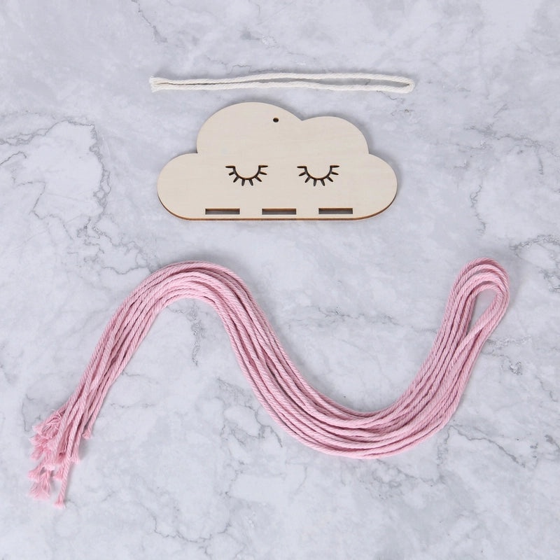 Nordic Style Cloud Wood Chip Hair Clip Holder with Decorative Wall Pendant | Hair Accessories Storage