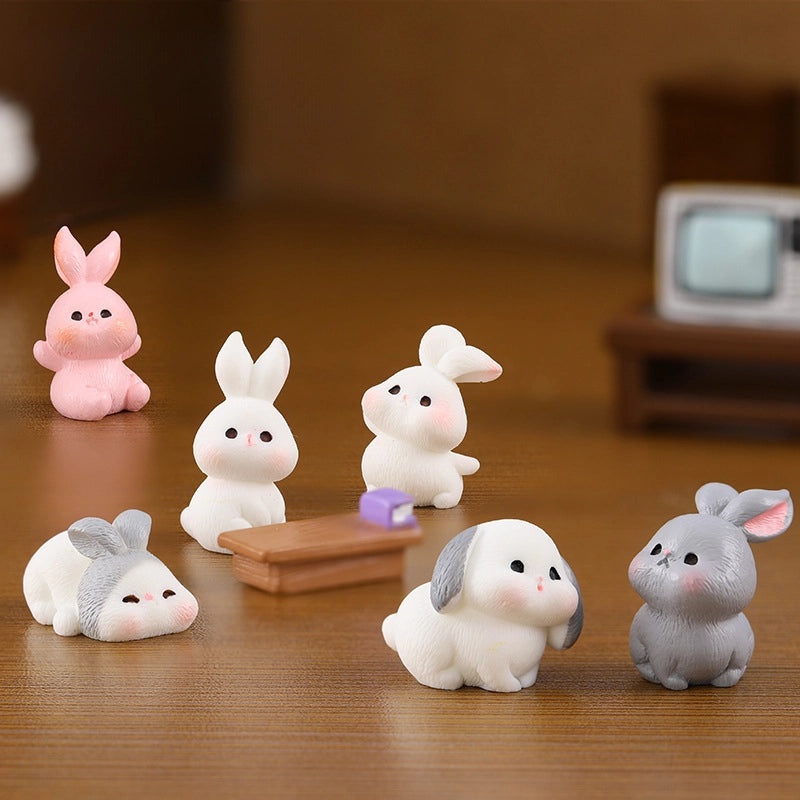 3 Pieces Cute Miniature Rabbit Family Figurines Resin Animal Decor Desktop Ornaments|Home Decor & Figurines