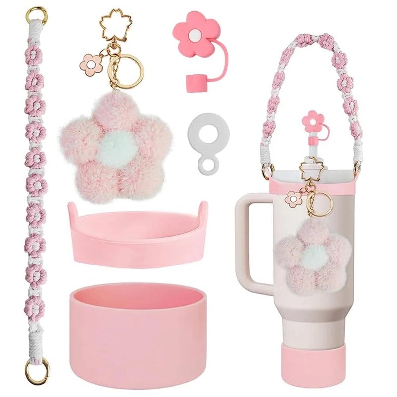 Elegant Floral Silicone Braid Rope Straw Hat Accessory Set | Women’s Fashion Accessories