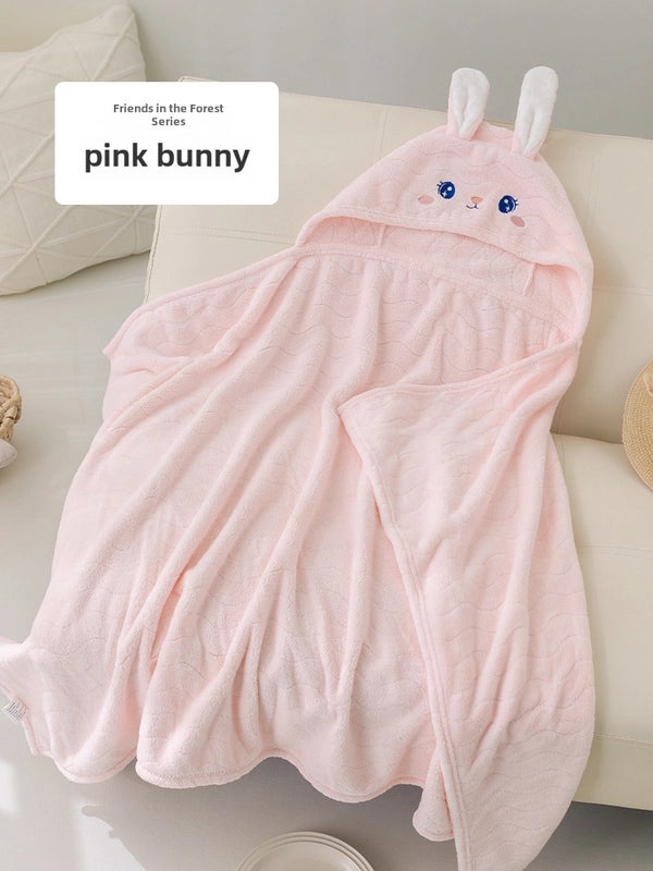 Baby Coral Fleece Hooded Cape Soft Cartoon Animal Kids Hooded Cloak Bath Towel for Spring and Autumn|Children's Bath Accessories