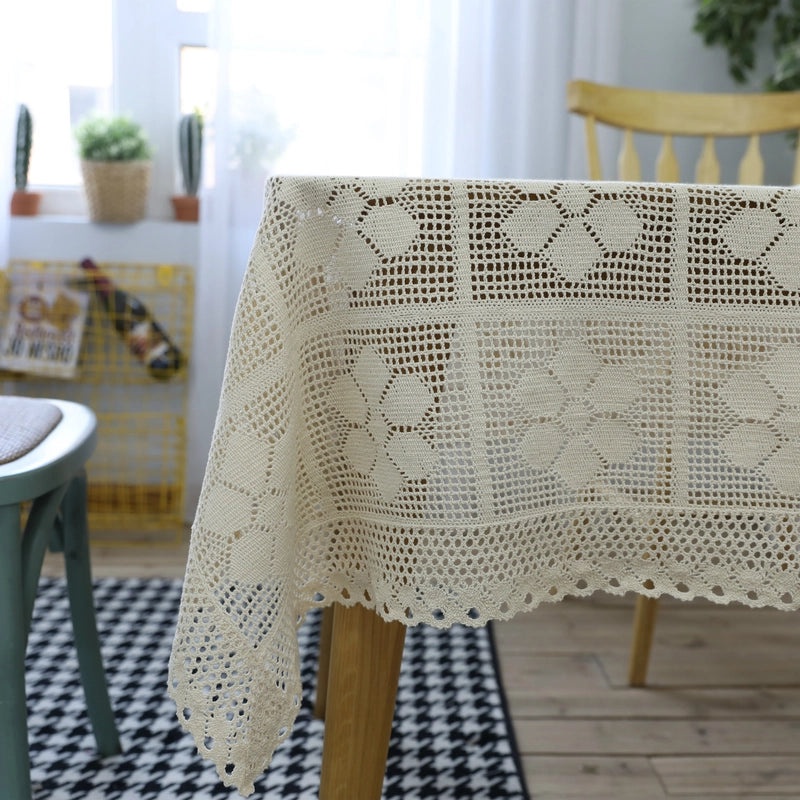 Handmade Retro Crochet Sofa Towel Woven Hollow Fabric Tablecloth Cover | Home Decor Table Linens