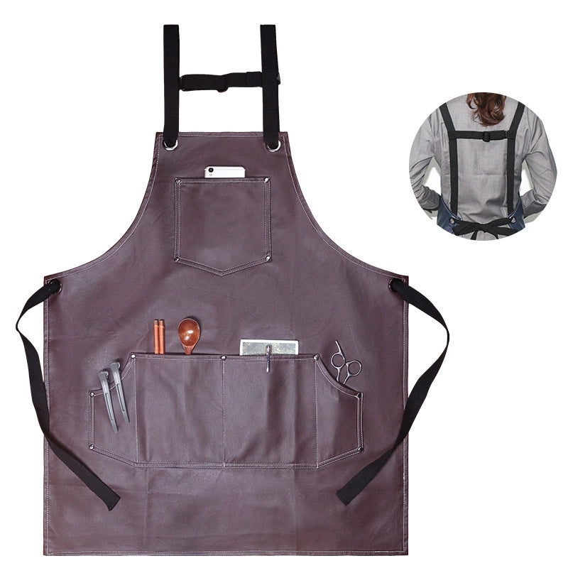 Waterproof PU Leather Apron Soft Oil-Resistant Hair Dyeing Cooking Workwear Household Use|Kitchen & Work Aprons