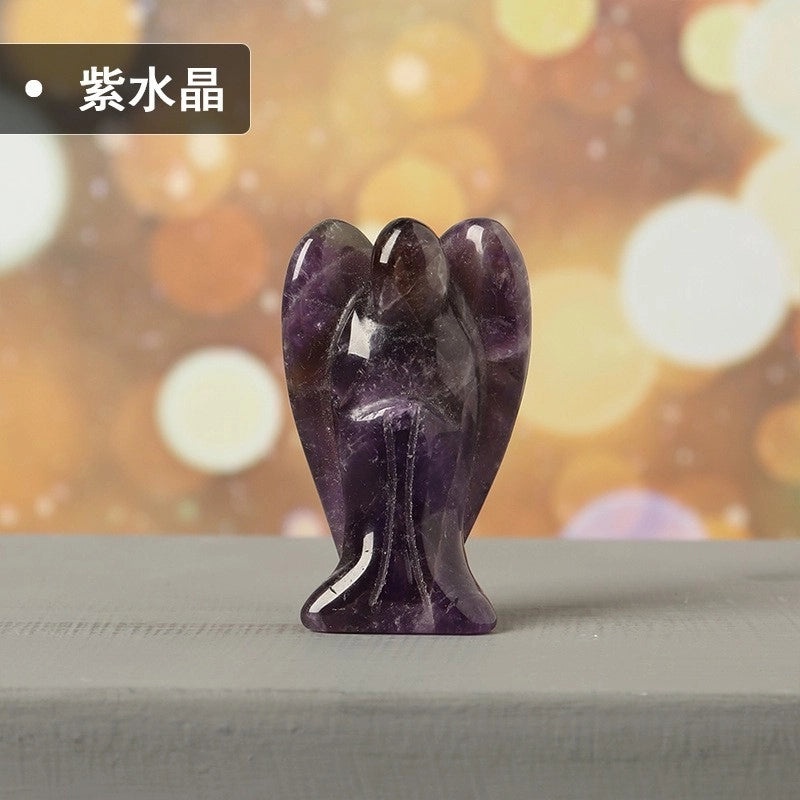 1.5-inch Amethyst and White Crystal Angel Sculpture Rough Stone Home Decor | Crystal Crafts & Ornaments