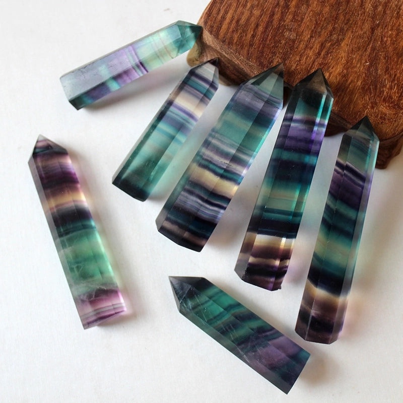 Natural Colorful Fluorite Hexagonal Pointed Polished Crystal Rough Stone|Healing Crystals & Gemstones