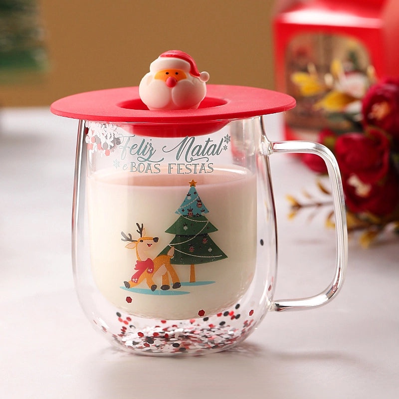 Christmas Cartoon Borosilicate Glass Water Bottle Casual Vacation Style | Drinkware & Water Bottles