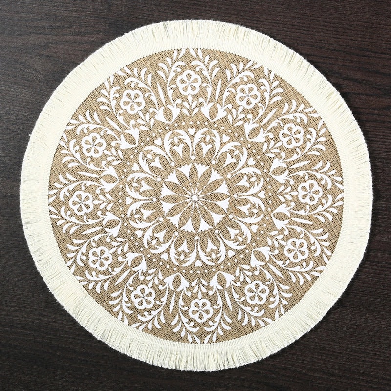 Chinoiserie Style Wooden Placemat for Vacation Dining Solid Color|Home Decor Tableware