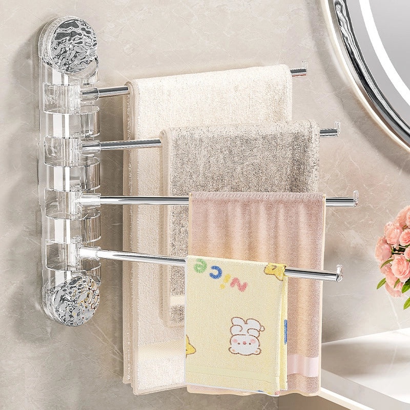 Rotating Wall-mounted Suction Cup Towel Rack Punch-free Bathroom Multi-bar Organizer|Bathroom Accessories