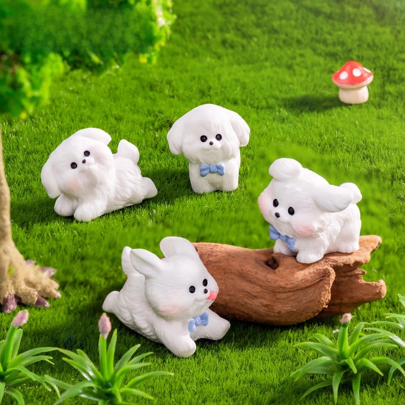 Miniature White Dog Figurine for Moss Micro Landscape | DIY Car & Desktop Decorative Accessories