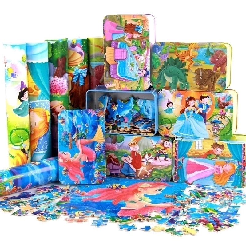 Cartoon Wooden 200-Piece Puzzle Set in Iron Box | Toys & Games