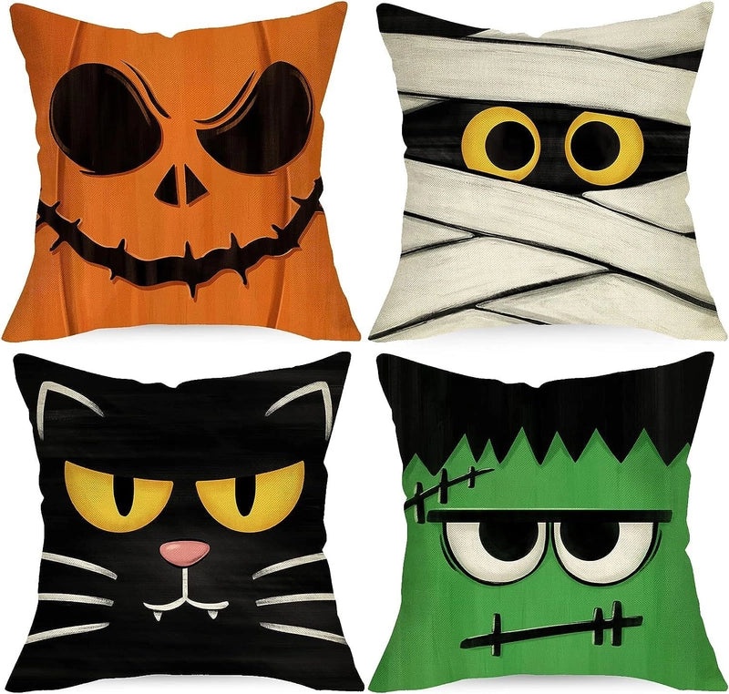 Halloween Minimalist Pumpkin Ghost Linen Pillow Covers for Couch Sofa Decor | Home Decor Pillows