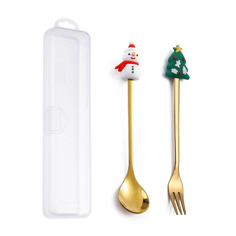 Festive Animal Santa Claus Stainless Steel Cutlery Set 2 Pieces|Kitchen & Dining Tableware