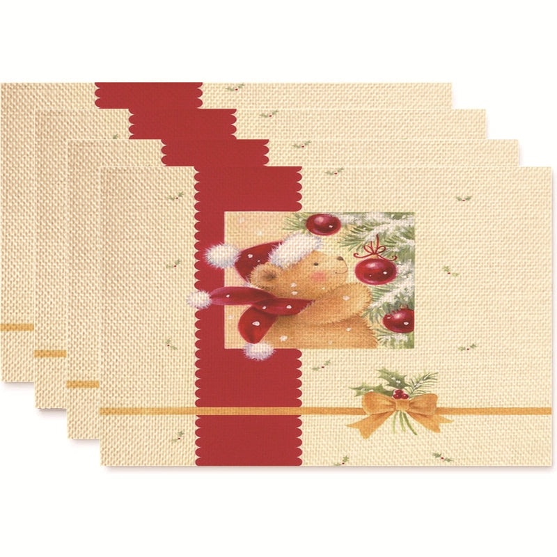 Nordic Christmas Tree Bow Knot Snowflake Linen Cotton Placemat|Home Decor & Tableware