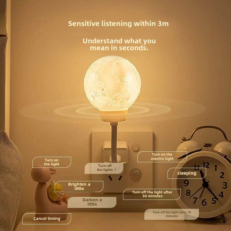Smart Voice & Sound Activated Moon Night Light USB Plug-in Bedside Lamp for Baby Feeding|Home Decor & Lighting