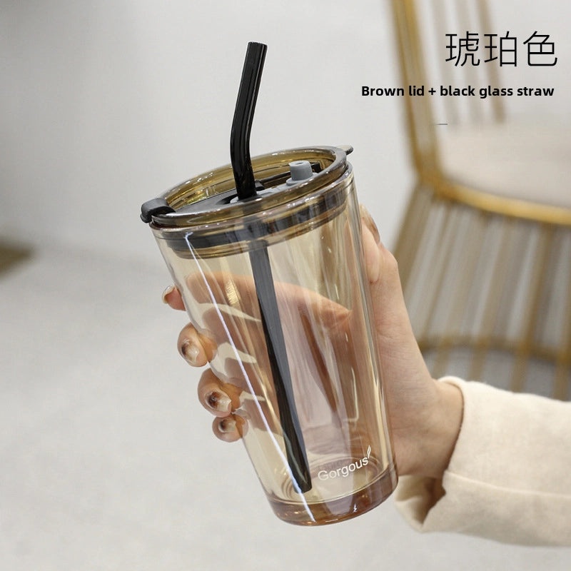 Northern Lights Glass Straw Cup Portable Household Student Drinkware Trendy Couple Small High-Value Cup|Kitchen & Dining