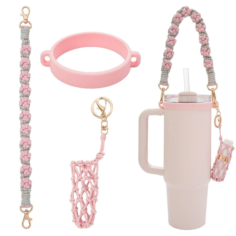 Floral Cotton Rope Silicone Cup Sleeves for Casual Use|Drinkware Accessories