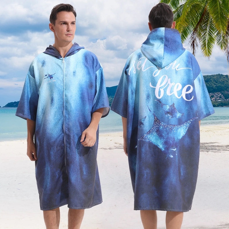 Quick-Dry Surf Diving Zipper Poncho Absorbent Swimming Changing Robe Bath Towel | Beachwear & Swim Accessories