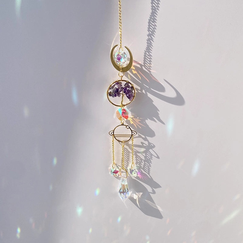 Sun Moon Turquoise Crystal Agate Suncatcher and Wind Chime | Home Decor Wall Art