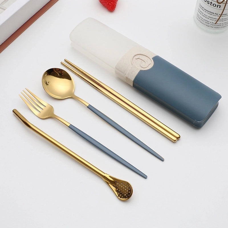 Retro Style Color Block Stainless Steel Fruit Spoon Knife Fork Set|Kitchen & Dining Cutlery Sets