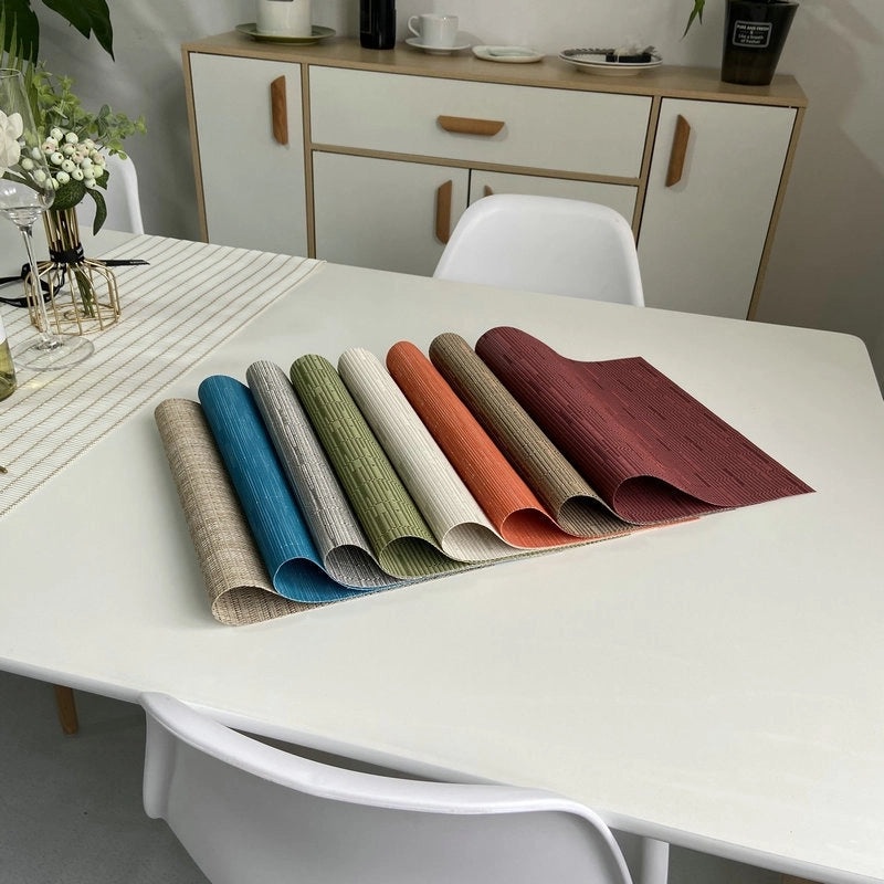 European-style Solid Color PVC Woven Insulated Western Placemat for Home & Hotel Dining|Table Linens & Placemats