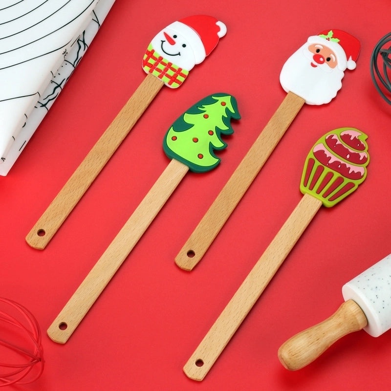 Christmas Holiday Silicone Baking Scraper with Cute Santa Claus and Christmas Tree Design | Kitchen Tools & Gadgets