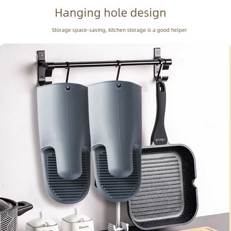 Thickened Silicone Heat-Resistant Gloves with Long Hand Clip for Microwave Oven Bowl Handling|Kitchen & Dining Accessories