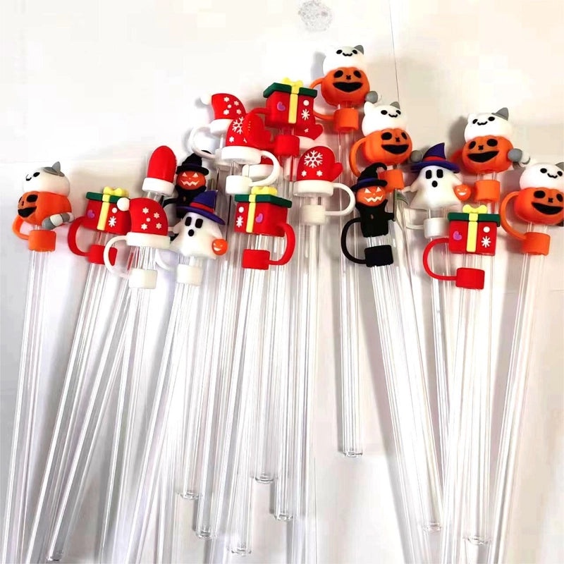 Halloween Silicone Straw Cap 10mm Reusable Straw Sleeve Party Accessory|Kitchen & Dining Accessories