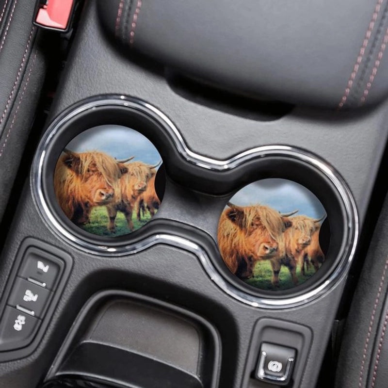 Farm Style Wooden Car Coaster with Highland Animal Design Anti-slip | Home Decor Coasters