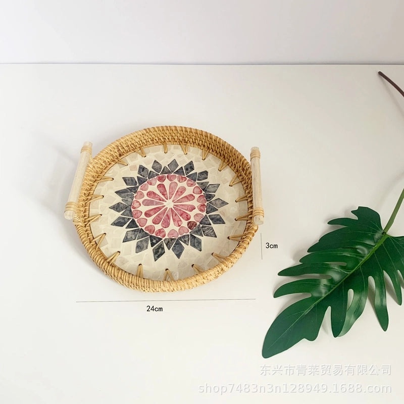 Handwoven Floral Rattan Shell Storage Basket for Casual Home Décor|Home Storage & Organization