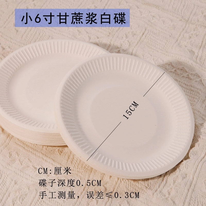 Disposable Biodegradable Sugarcane Pulp Paper Plates Thickened Dinner Plates for BBQ Cake Kindergarten DIY | Party Supplies & Disposable Tablewar
