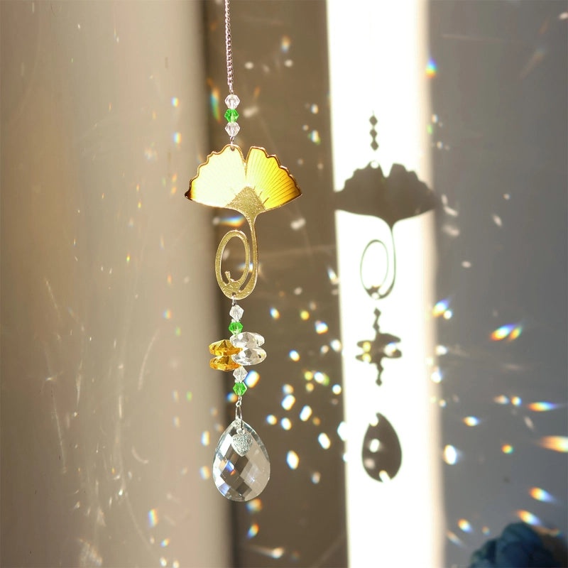 Sunflower Four Leaf Clover Ginkgo Leaf Crystal Pendant Wall Art for Casual Home Decor|Wall Art