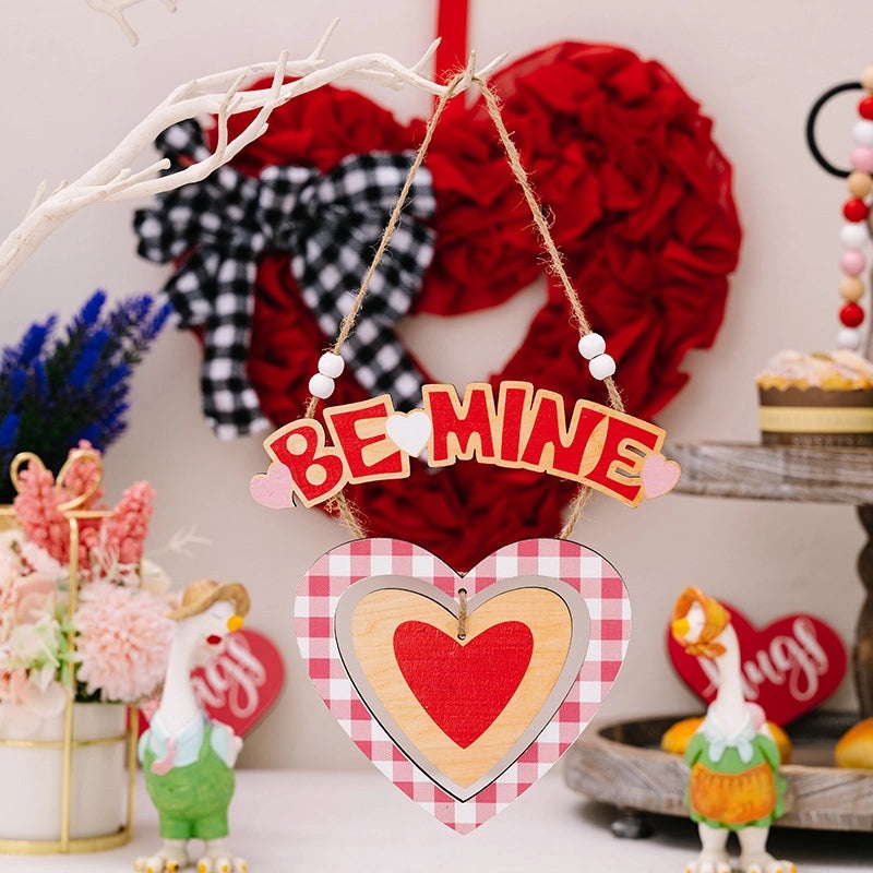 Valentine's Day Heart-Shaped Wooden Hanging Ornament Cute Letter Indoor Date Decoration|Home Decor