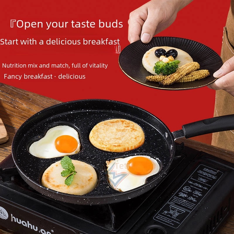 Maifan Stone Non-stick Breakfast Pan with 4 Holes Multi-functional Fried Egg & Burger Mold Flat Bottom | Kitchen Cookware