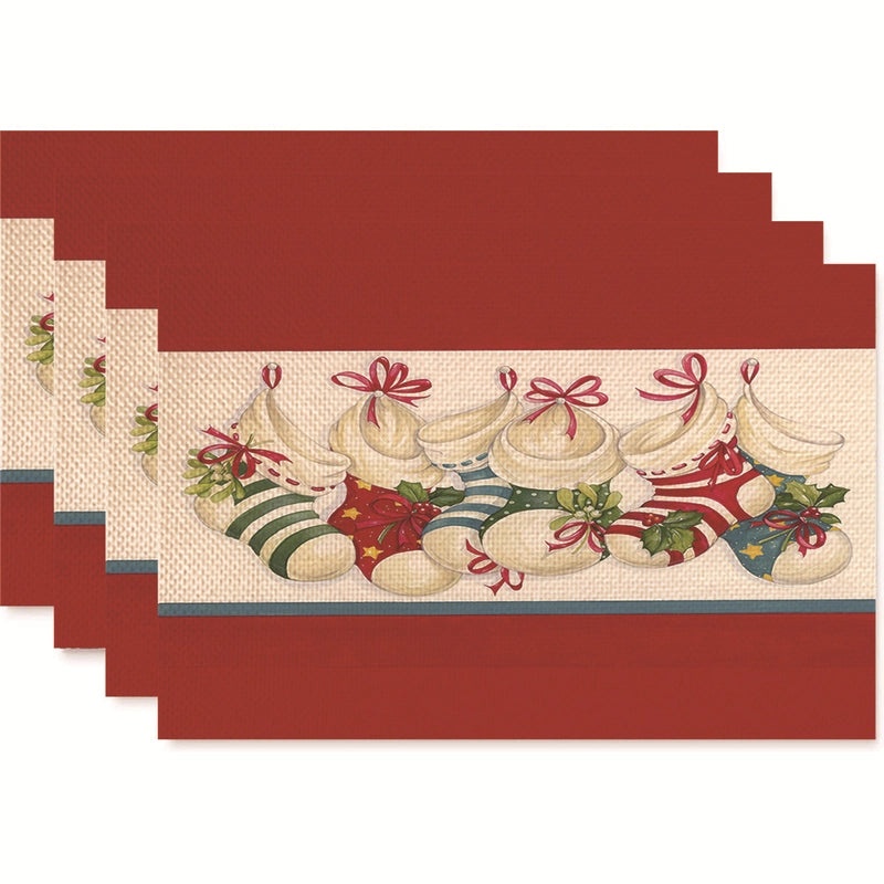 Nordic Christmas Tree Bow Knot Snowflake Linen Cotton Placemat|Home Decor & Tableware