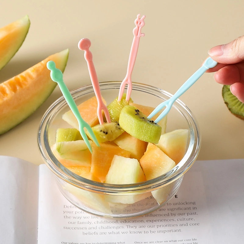 Disposable Two-Tooth Plastic Fruit and Dessert Forks Set for Household Snacks|Kitchen & Dining Accessories