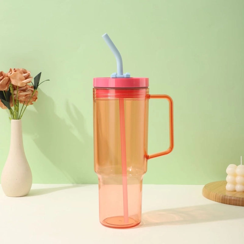 Modern Portable Travel Plastic Water Cup with Straw and Handle | Travel Accessories