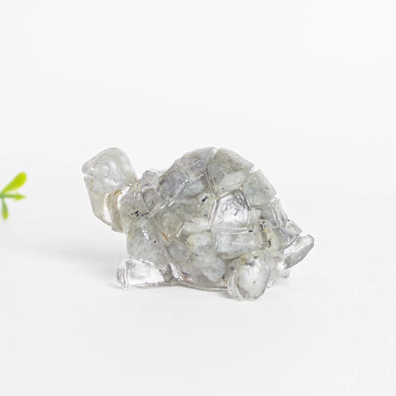 Minimalist Tortoise Figurine with Natural Crystal Accents|Home Decor